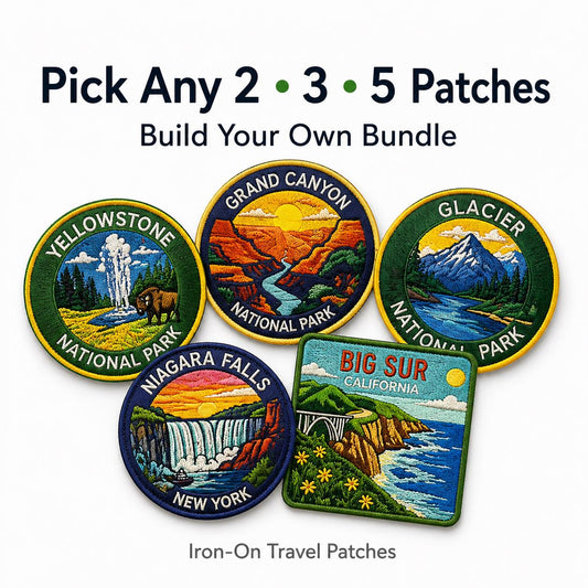 Patches Iron On Embroidered Bundle, Pick Any 2 3 or 5, Choose From Available Shop Designs, Travel Souvenir Patches Hat Backpack